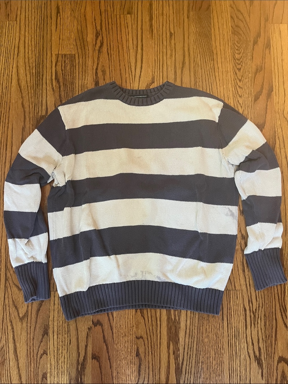Brandy Melville Blue and White Striped Crewneck Sweater